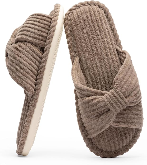 Chantomoo Slippers for Women Memory Foam House Womens Slipper Slides Home Bedroom Bathroom Spa Open Toe Corduroy Bow Slippers Cozy Comfortable