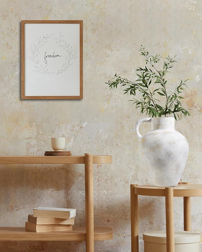 UPWOIGH Ceramic Flower Vase, 12 inch Tall Off-White Farmhouse Rustic Vase, Handcrafted Weathered Handle Pottery Vases, Large Flower Terracotta Vases for Home Decor, Living Room, Table, Shelf