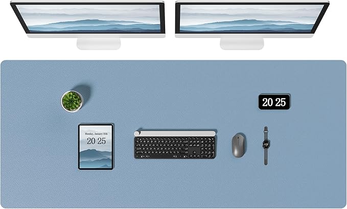 Aothia Leather Desk Pad Protector, Office Desk Mat, Large Mouse Pad, Laptop Desk Pad, Non-Slip PU Leather Desk Blotter, Waterproof Desk Writing Pad for Office and Home (Denim Blue, 55" x 24")