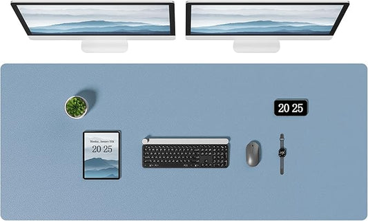 Aothia Leather Desk Pad Protector, Office Desk Mat, Large Mouse Pad, Laptop Desk Pad, Non-Slip PU Leather Desk Blotter, Waterproof Desk Writing Pad for Office and Home (Denim Blue, 55" x 24")