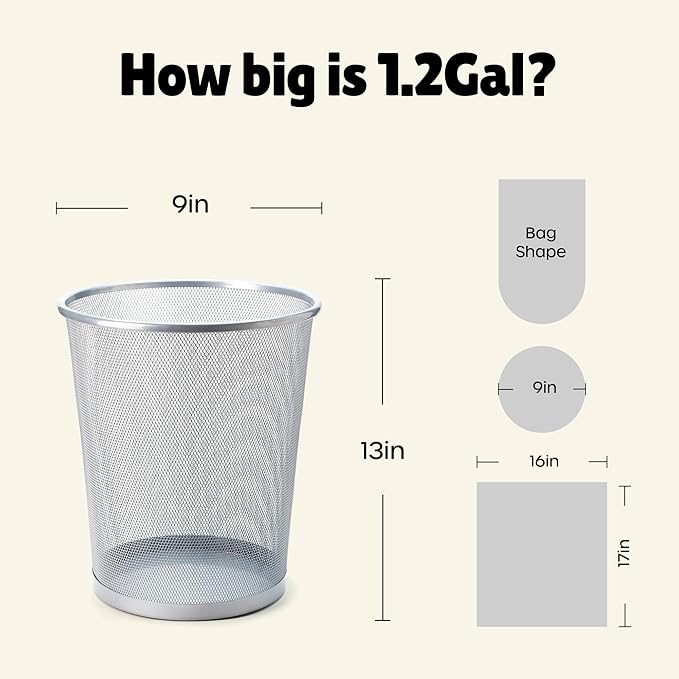 FORID Small Trash Bags 1.2 Gallon Colored - Extra Thick Mini Garbage Bags Unscented,Strong Plastic Wastebasket Liners for Bathroom Bedroom Office and Car,150 Bags Multi Colored