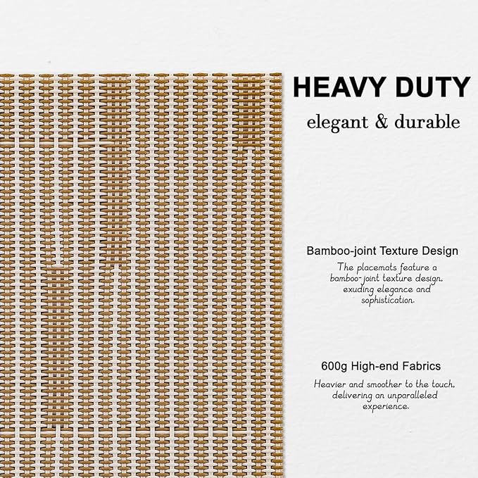 Placemats Set of 6, Vinyl Woven Place Mats Indoor Set of 6 Washable Wipeable PVC Table Mats Heat-Resistant Non Slip Placemat for Kitchen Dining Outdoor Table (Beige Light Brown, Set of 6)