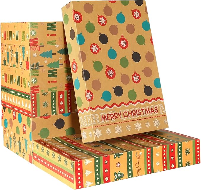 joyhalo 24 Pack 14.5" Christmas Gift Boxes with Lids for Presents, 4 Designs Gift Boxes Bulk, Kraft Gift Wrapping Boxes for Clothes,Shirts,Robes,Sweaters and Socks