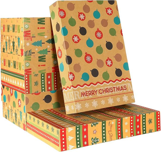 joyhalo 24 Pack 14.5" Christmas Gift Boxes with Lids for Presents, 4 Designs Gift Boxes Bulk, Kraft Gift Wrapping Boxes for Clothes,Shirts,Robes,Sweaters and Socks