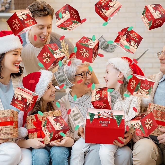 BABORUI Christmas Surprise Gift Box Explosion for Money With Confetti, Seeroze Surprise Money Box for Cash Gift (Red Snowman)