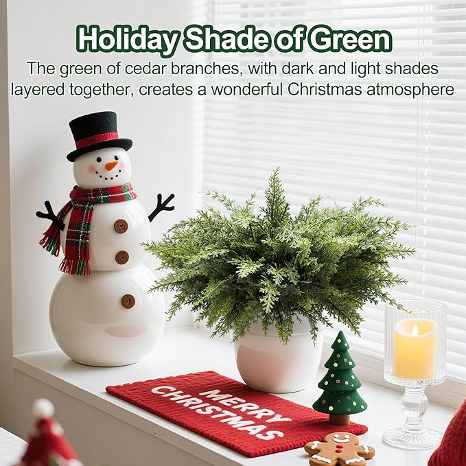 12Pcs 18" Real Touch Christmas Cedar Branches Artificial Realistic Christmas Greenery Pine Branches Faux Greenery Plants Stem for Vase DIY Crafts Garland Wreath Indoor Outdoor Home Decor