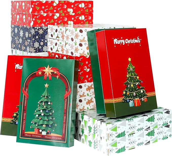 joyhalo 24 Pack 14.5" Christmas Gift Boxes with Lids for Presents, 6 Designs Gift Boxes Bulk,White Gift Wrapping Boxes for Clothes,Shirts,Robes,Sweaters and Socks