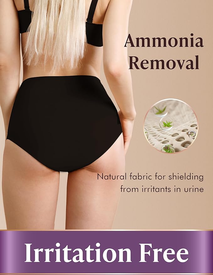 AIRCUTE Washable Urinary Incontinence Underwear for Women Absorbent Seamless High Waist Leak Protective Panty 3 Pack