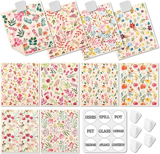 Lucomb 10 Pack Swedish Dishcloths with Hooks, Cellulose Reusable Kitchen Towels Super Absorbent Paper Towels Dish Cloth for Home Kitchen Dishes Cleaning (Quick Drying & Washable Decorative)