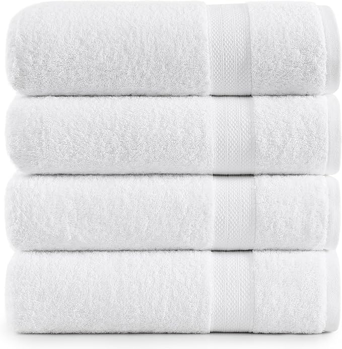 LANE LINEN 100% Cotton 4 Pack Bath Towels (28"x54") - Ring Spun Cotton - Large Towels for Bathroom - Quick Drying, Highly Soft & Absorbent Shower Towel Set - Hotel & Spa Quality - White Towel Set