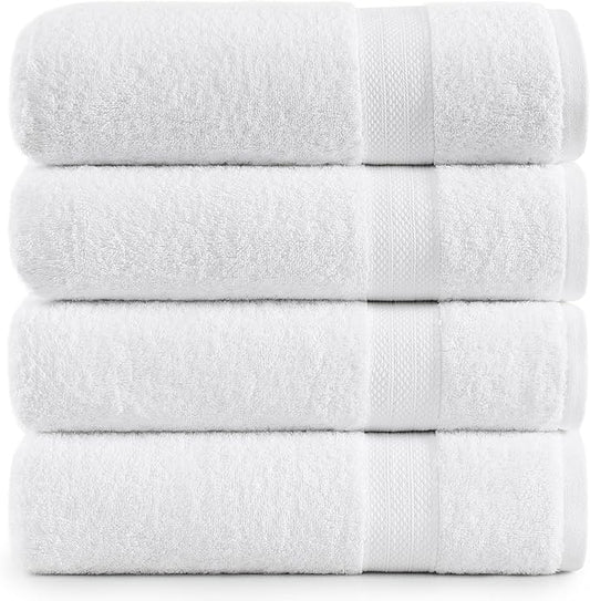 LANE LINEN 100% Cotton 4 Pack Bath Towels (28"x54") - Ring Spun Cotton - Large Towels for Bathroom - Quick Drying, Highly Soft & Absorbent Shower Towel Set - Hotel & Spa Quality - White Towel Set