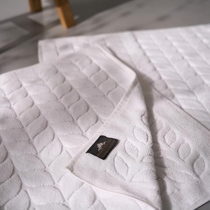 BAGNO MILANO Turkish Bath Towels, Soft Plush Jacquard Luxury Bath Towels, Quick Dry Towel Set (White, 2 Pcs Bathmat Set)