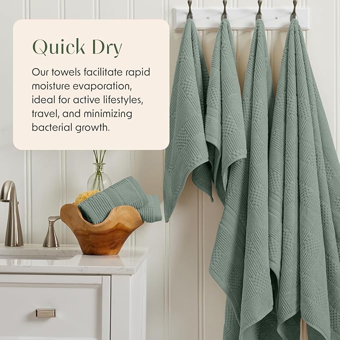 Springtree Home 100% Cotton Bathroom Towel Set | 6 Piece Set - Green Bath Towels | Geometric Textured Design | Absorbent & Quick-Dry | Oeko-TEX® Standard 100 Cotton | Myla Collection - Lily Pad Green