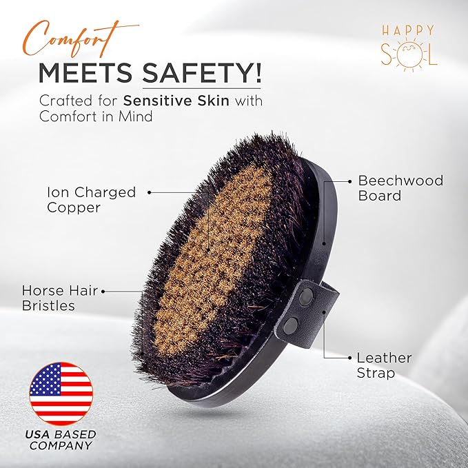 Copper Body Brush - Dry Brushing Body Brush with Ion Charged Copper Bristles, Glowing Skin, Lymphatic Drainage and Blood Circulation Improvement