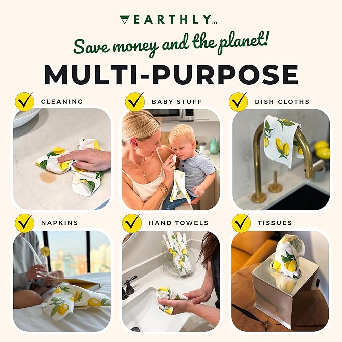 Reusable Paper Towels - 10 Pack - Roll of Washable Cotton Cloth Paper Towels - Paperless Reusable Napkins Cloth Washable - Absorbent + Long Lasting - Zero Waste Products - (Love Birds)