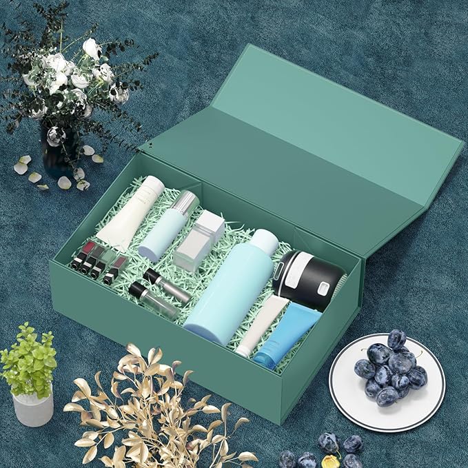 5 Pack Green Gift Box, 12x6x4'' Gift box for Presents with Lids Magnetic Closure Rectangle Collapsible for Bridesmaid Proposal Box, Wedding, Christmas, Halloween, Birthday Gift Packging