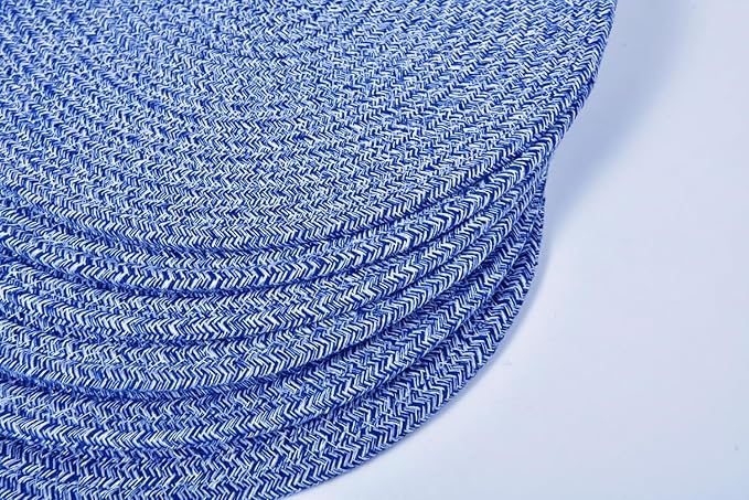 4 Pack Oval Woven Placemats, Mixed Blue Cotton Plate Chargers with 4 Pack Round Coasters, Thick Heat Insulation Mats Household Table Mats Braided Bowl Mats Fabric Rustic Placemats for Dining