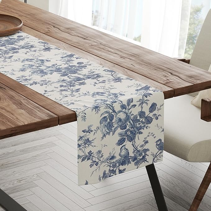 French Pastoral Flora Table Runner, Modern Art Farmhouse Runner 13x72 Inches Long for Dining Tables Decor, Party and Home Decoration