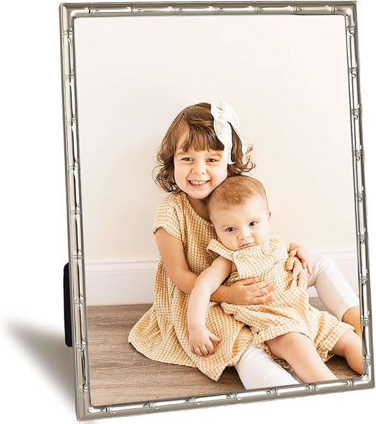 8x10 Picture Frame with Elegant Metal Bamboo Design, 8 x 10 Photo Frames with HD Real Glass, Versatile Display for Tabletop or Wall Mounting, Great for Home Decor and Gift Giving
