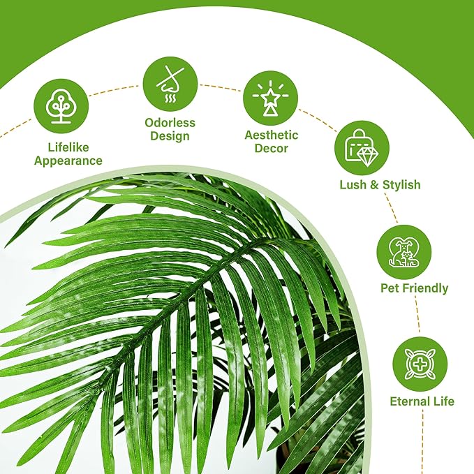 KOL 4ft 2-Pack Artificial Palm Tree Plant, 47in Fake Cane Areca Palm Silk Tree Indoor Outdoor,Dypsis Lutescens, Realistic Faux Silk Plants for Office Home Garden Decoration, Lifelike Modern Decor