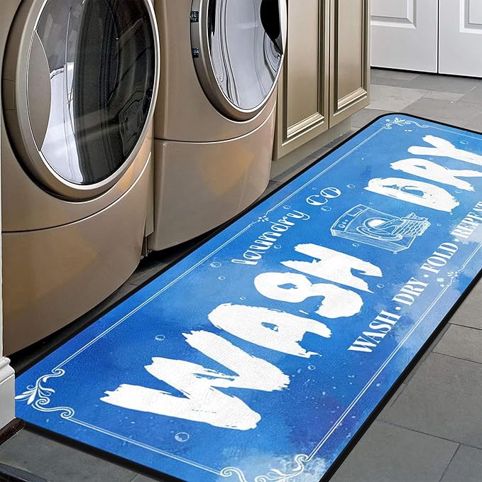 Laundry Room Long Mat Area Rug Non-Slip Floor Mat Waterproof Farmhouse Carpet for Kitchen 72" x 24" (Blue-1)