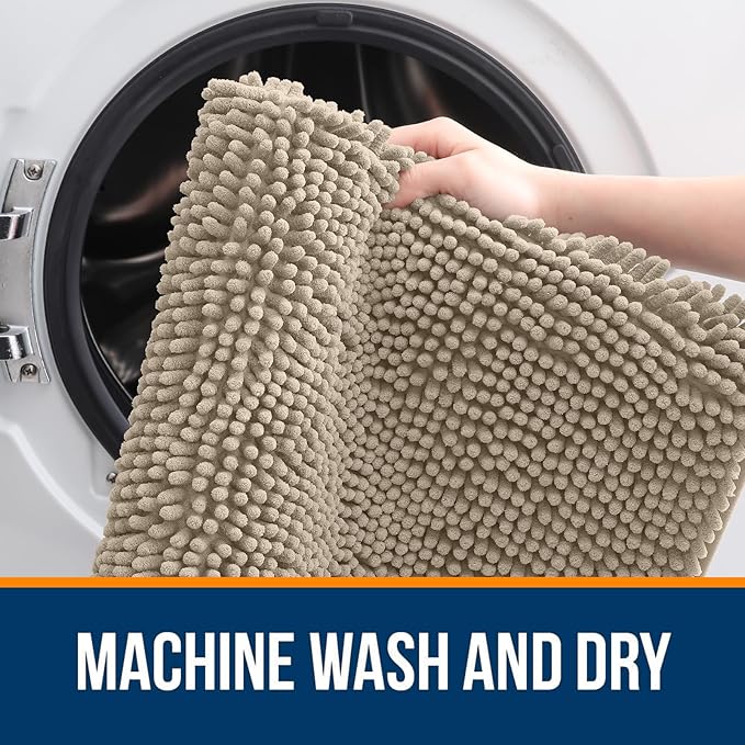 OLANLY Bathroom Rugs 30x20, Extra Soft Absorbent Chenille Bath Rugs, Rubber Backing Quick Dry, Machine Washable Bath Mats for Bathroom Floor, Tub and Shower, Home Decor Accessories, Warm Taupe