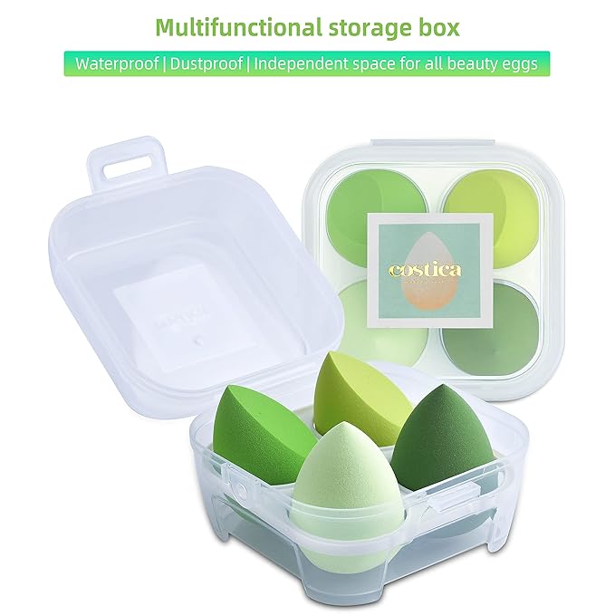 COSTICA Makeup Sponge Set Blender, Beauty Sponge Makeup Blender Flawless for Liquid - Multi Colored 4 pcs Avocado Series