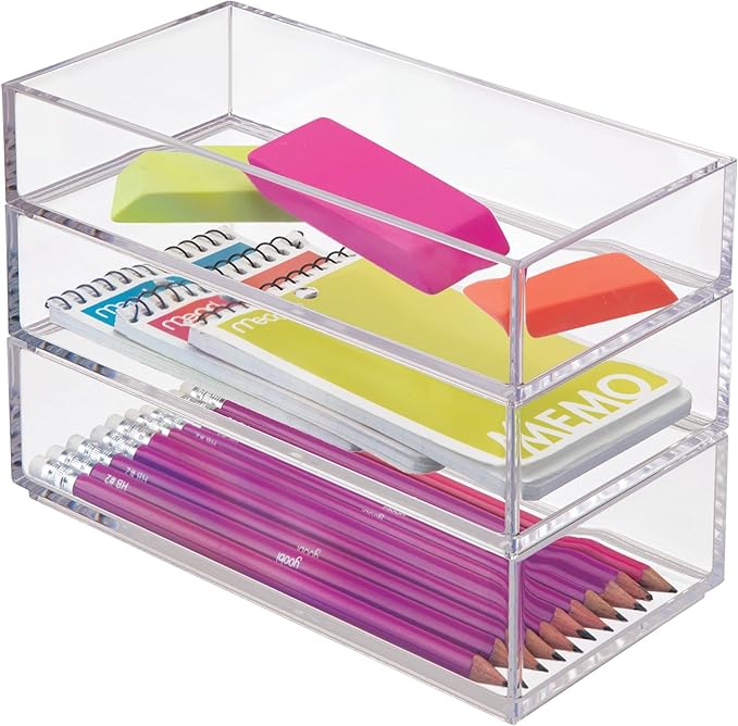 iDesign Clarity Plastic Drawer Organizer for Vanity, Countertop, Bathroom, Kitchen and Cabinet Storage, 8" x 4" x 2", Clear