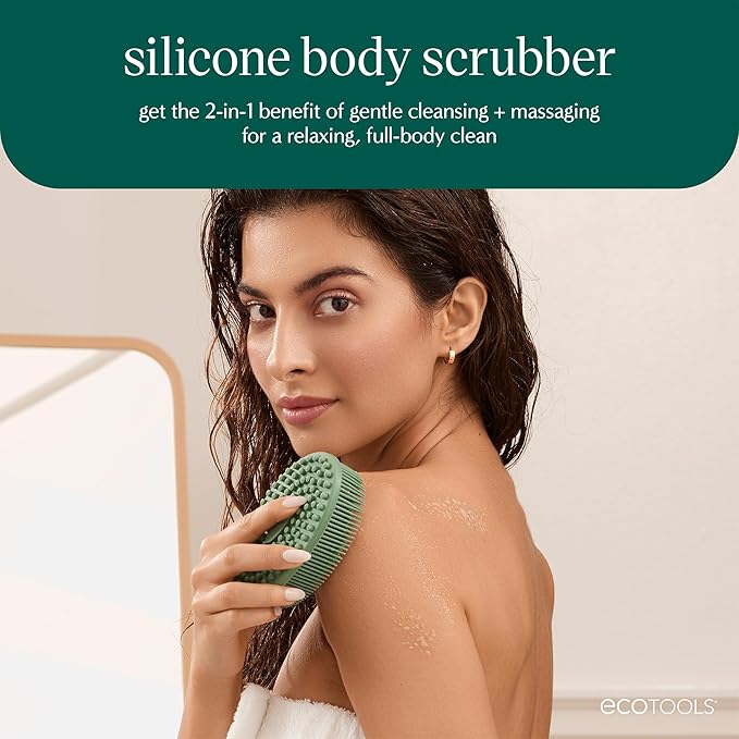 EcoTools Dry Body Brush for Circulation, Dead Skin Removal + Sage Green Silicone Body Scrubber & Massager for Exfoliating, Cleansing & Circulation, Self-Care Gifts