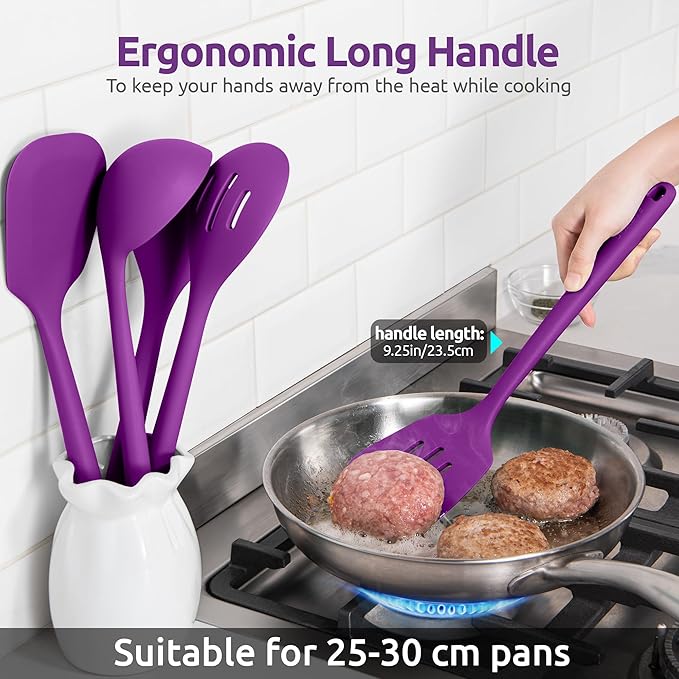 Silicone Kitchen Cooking Utensil Set: U-Taste 600ºF Heat Resistant 13.6in Extra Long Kitchen Tools, Food-Grade Non-Stick Spatula Turner Spoon Ladle for Stir Frying, Serving, Mixing (5 Pieces, Purple)
