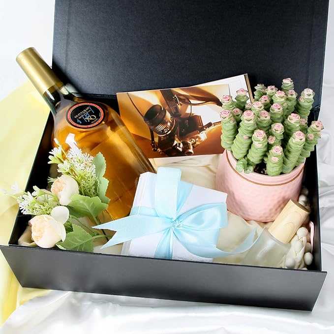 Aimyoo Galaxy Black Magnetic Gift Boxes with Lids 10.5x7x3 in, Medium Bridesmaid Groomsman Proposal Box, Rectangle Collapsible Box for Present Graduation Birthday Storage 5 Pack