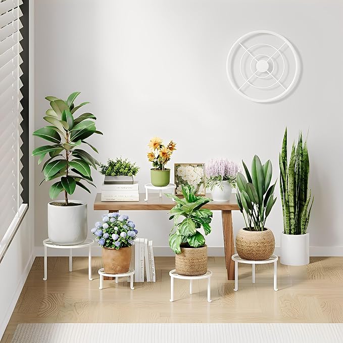 5 Pack Metal Plant Stand Indoor Outdoor Anti-Rust Iron Flower Pot Stand Holder, Round Black Display Rack Flower Stand Plant Holders for Living Room,Balcony,Garden