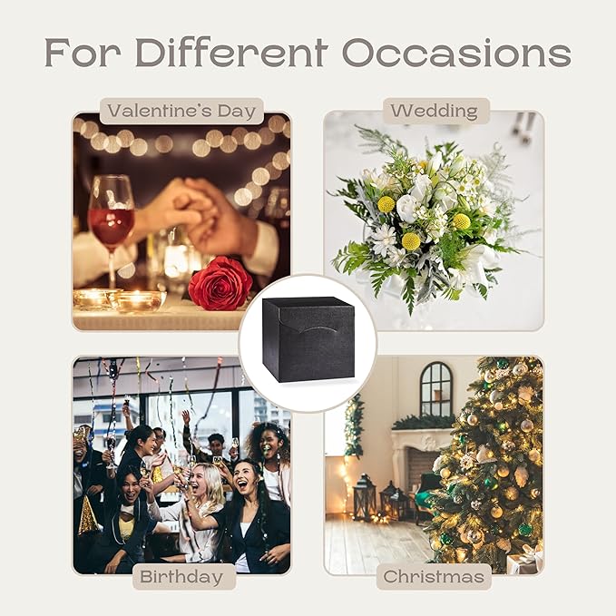Pack of 10 Gift Boxes for Presents (7.87 x 7.87 x 7.08 inch) - Ideal for Christmas, Wedding and Graduation - Black Silk