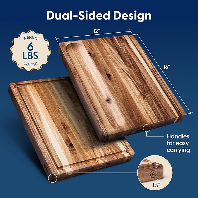 Sonder Los Angeles, Thick Sustainable Acacia Wood Cutting Board for Kitchen with Juice Groove, Sorting Compartment, Charcuterie 16x12x1.5 in (Gift Box Included)
