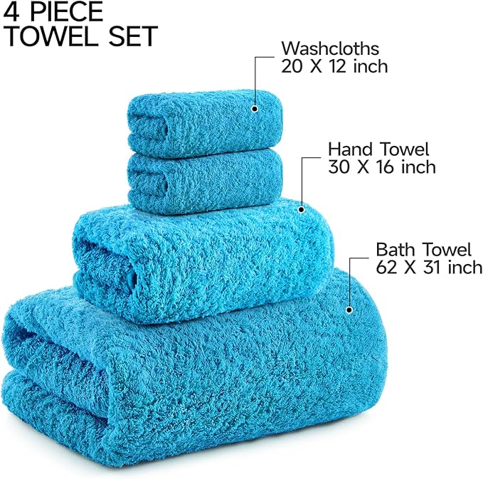 REDKISS Luxury Bath Towel Set of 4, 100% Cotton 900 GSM Premium Bathroom Towels, Ultra Soft, Highly Absorbent & Quick Dry Bath Sheets, No Shedding, Hotel & Home Spa Towel Sets for Adults - Blue