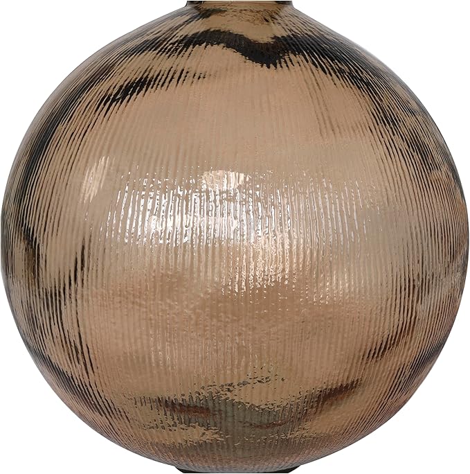 Deco 79 Recycled Glass Handmade Decorative Vase Spanish Bottle Neck Ribbed Centerpiece Vase, Flower Vase for Home Decoration 13" x 13" x 17", Brown