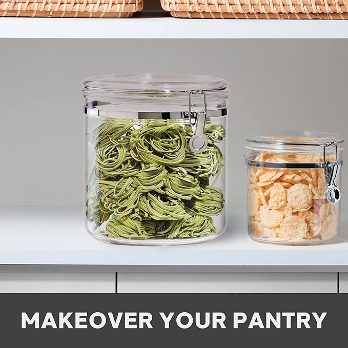 Oggi Jumbo Clear Canister with Clamp Lid, 150 oz - Airtight Food Storage Container, for Kitchen & Pantry Storage of Bulk, Dry Foods Including Pasta, Flour, Sugar, Coffee, Rice, Tea, Spices & Herbs