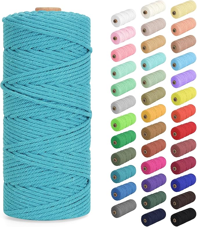 Macrame Cord 2mm x 220Yards (656Feet), Natural Cotton Macrame Rope - 2 Strands Twisted Macrame Cotton Cord for Wall Hanging, Plant Hangers, Crafts, Gift Wrapping and Wedding Decorations, Lake Green