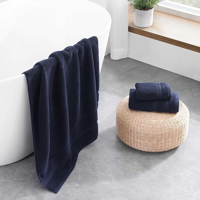 Tommy Hilfiger - Bath Towels, Ultra-Soft & Quick Drying with Zero Twist, 600 GSM Bathroom Towels with Iconic Flag Accent (Harborside Solid Navy, 6 Piece)
