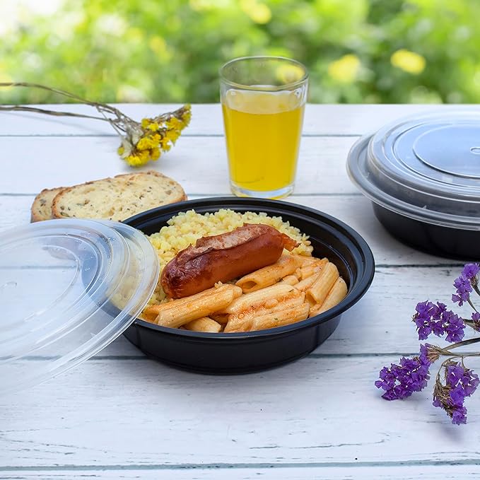 GUSTO [24 oz - 50 Count Round Meal Prep Containers with Lids – Reusable, Microwaveable, Dishwasher & Freezer Safe, BPA-Free Food Storage Containers for Portion Control (Formerly Comfy Package)