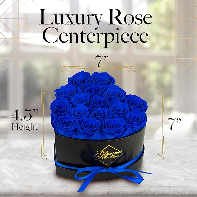 GLAMOUR BOUTIQUE 16 Flower Forever Heart Shape Box - Preserved Roses Gift for Her, Preserved Flowers, Blue