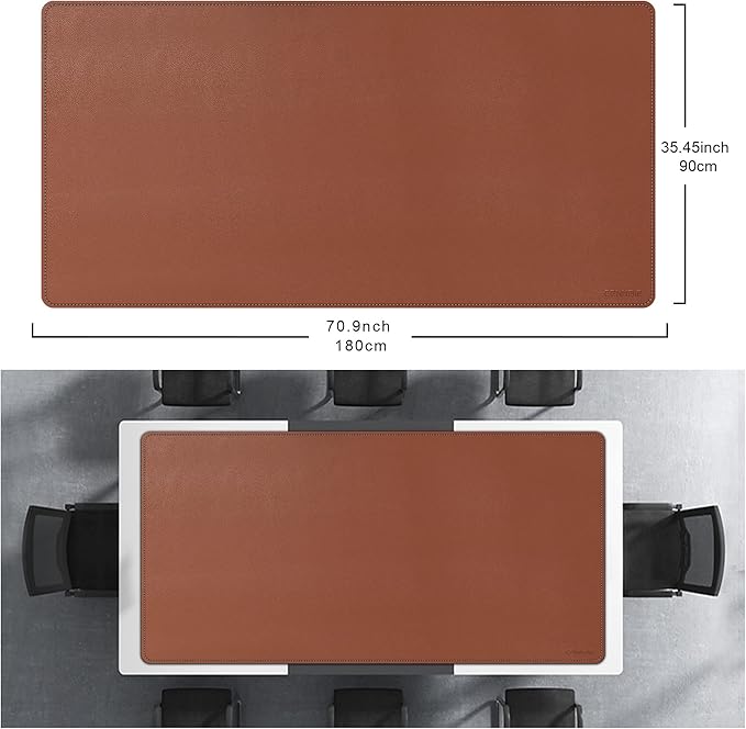 CENNBIE Leather Desk Mat, 71" x 35.5" Extra Large Desk Pad Blotter Protector, Extended Non-Slip Table Pad, Waterproof PU Leather Desk Mat on top of desks Large for Office and Home (Brown)