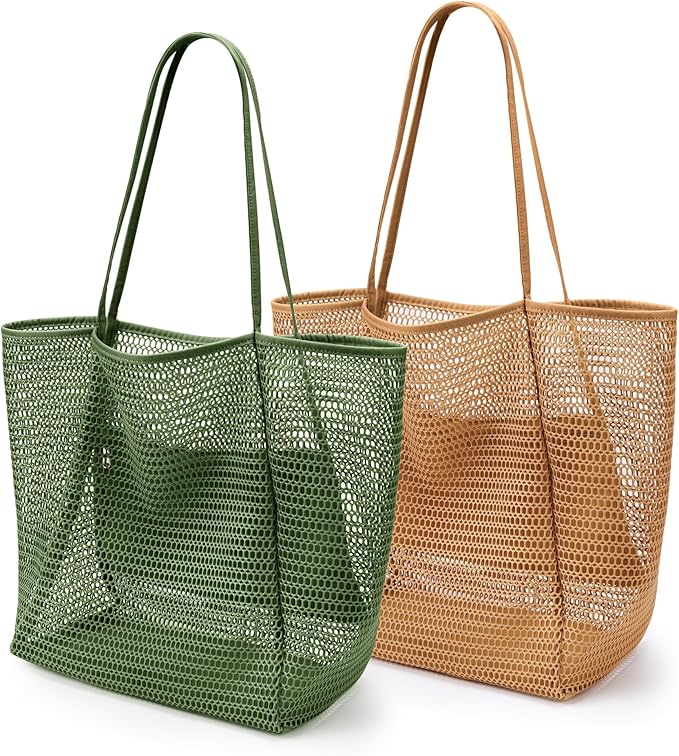 KALIDI BeachNylon Mesh Tote Bag, Casual Tote Bag Hobo Women Foldable MAX 23L Shoulder Bag For Beach Picnic Vacation