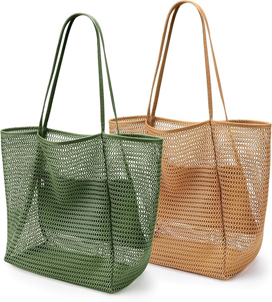 KALIDI BeachNylon Mesh Tote Bag, Casual Tote Bag Hobo Women Foldable MAX 23L Shoulder Bag For Beach Picnic Vacation
