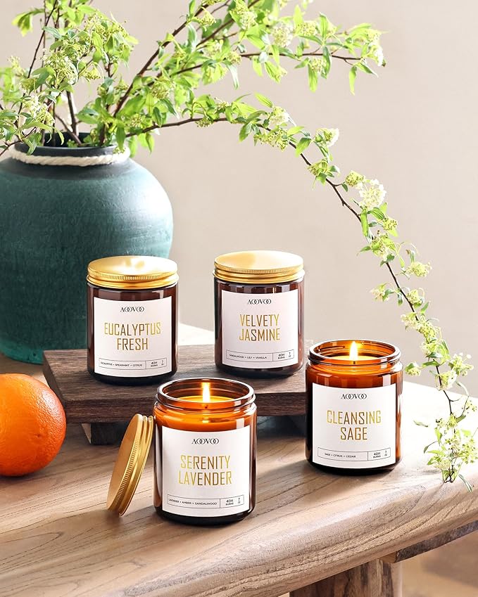 AOOVOO Candle Set - 4PC Scented Candles, 28 oz Soy Candles, Soy Candle for Home Scented, Sage/Jasmine/Eucalyptus/Lavender