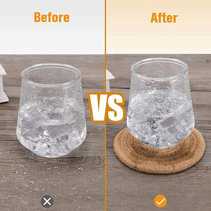 4 Pack Oval Jute Woven Placemats and Set of 4 Round Fabric Coasters, Cotton Braided Placemats Set, Dining Table Mat, Heat-Resistant Pot Holders, Washable Place Mats