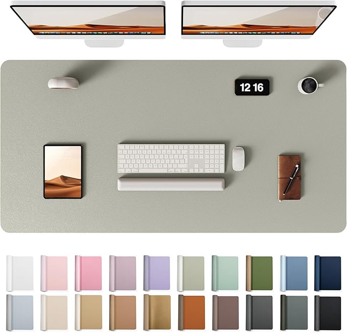 YSAGi Leather Desk Protector, Office Mat, Large Mouse Mat, Non-Slip PU Leather Blotter, Laptop Pad, Waterproof Writing Pad for Office and Home (Sage Green, 47.2" x 23.21")