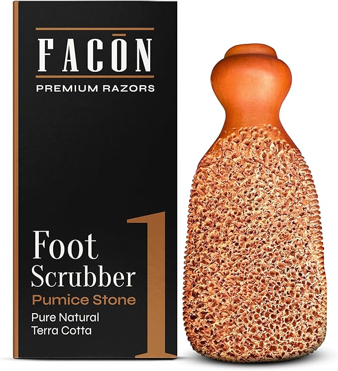 Facón Pumice Stone for Feet Callus Remover - Terra-Cotta Foot Scrubber with 2 Sides, 100% Pure Natural Foot Pumice Stone, Pedicure Pumice Stone Scrubber, Foot Exfoliator, Removes Calluses & Dead Skin