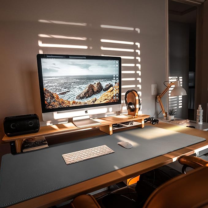 CENNBIE Desk Mat Pad Blotter Protector 47.2" x 19.6", PU Leather Desk Mat Laptop Keyboard Mouse Pad with Comfortable Writing Surface Waterproof (Grey)