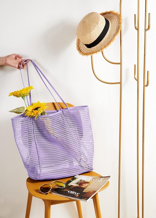 KALIDI BeachNylon Mesh Tote Bag, Casual Tote Bag Hobo Women Foldable MAX 23L Shoulder Bag For Beach Picnic Vacation